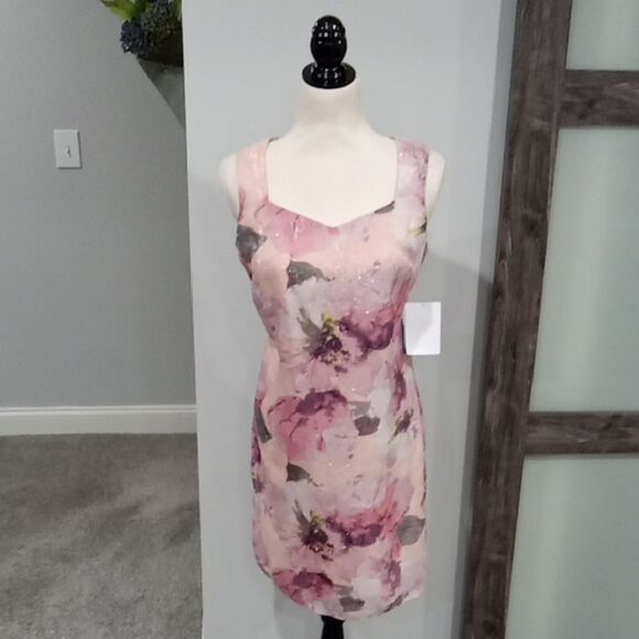 R & M Richards Sleeveless Knee Length Chiffon Dress In Cameo Floral Size 6P NWT - Picture 3 of 4